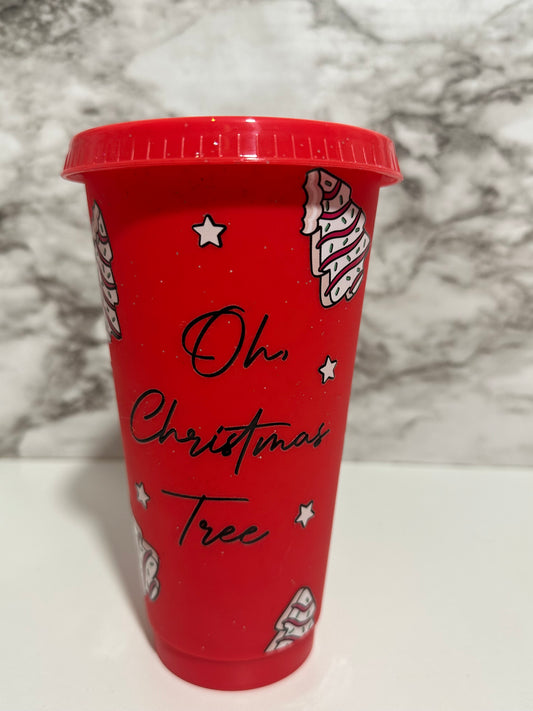 Christmas Tree Cakes, Cup w Straw