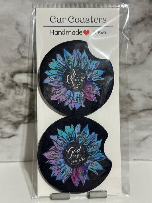 God Says Car Coasters, Floral
