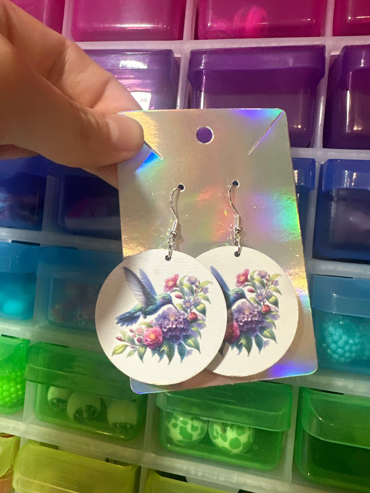 Round hummingbird earrings