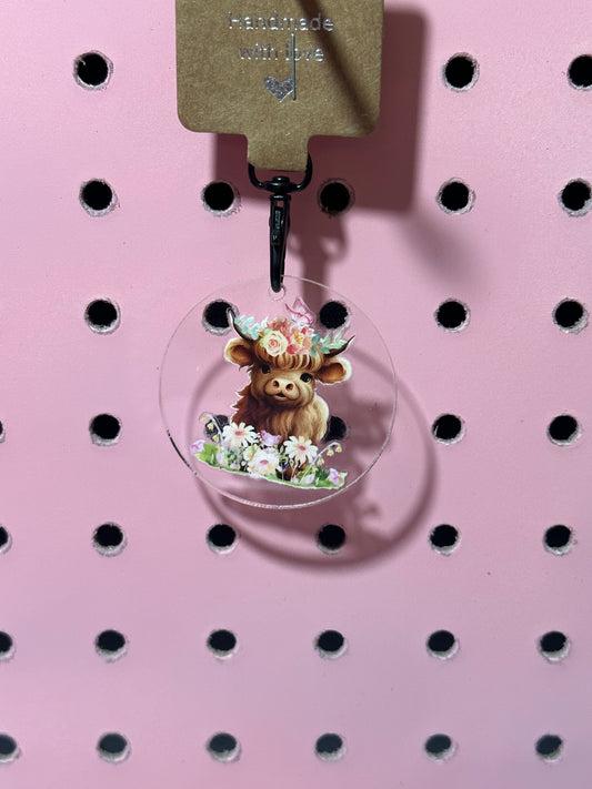 Floral Highland Acrylic Keychain
