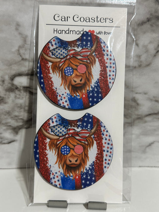 American Highland Cow Car Coasters
