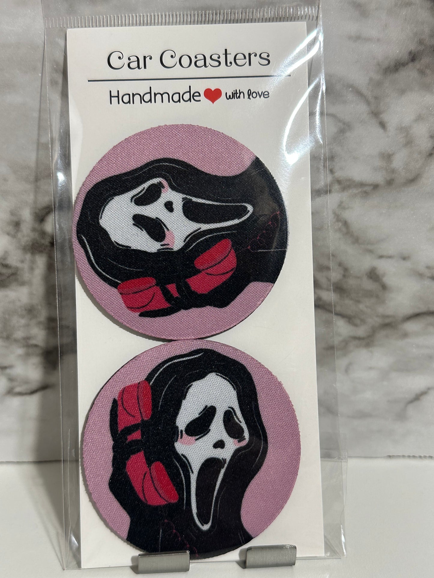 Ghost Face Car Coasters, Pink