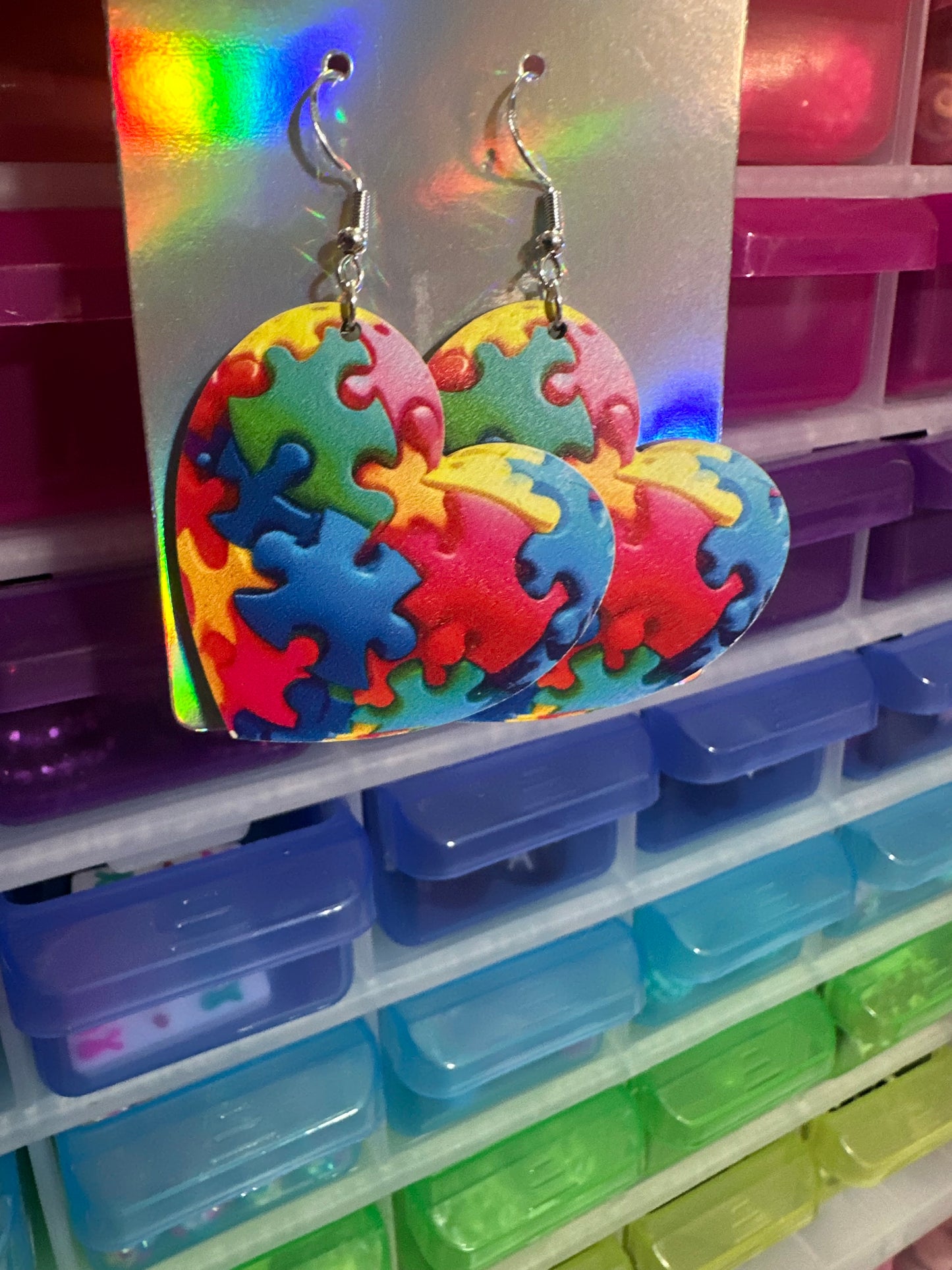 Autism Puzzle Heart Earrings