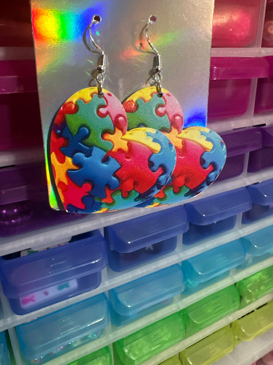 Autism Puzzle Heart Earrings