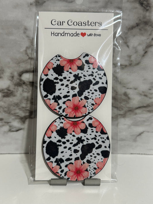 Cow & Floral Car Coasters