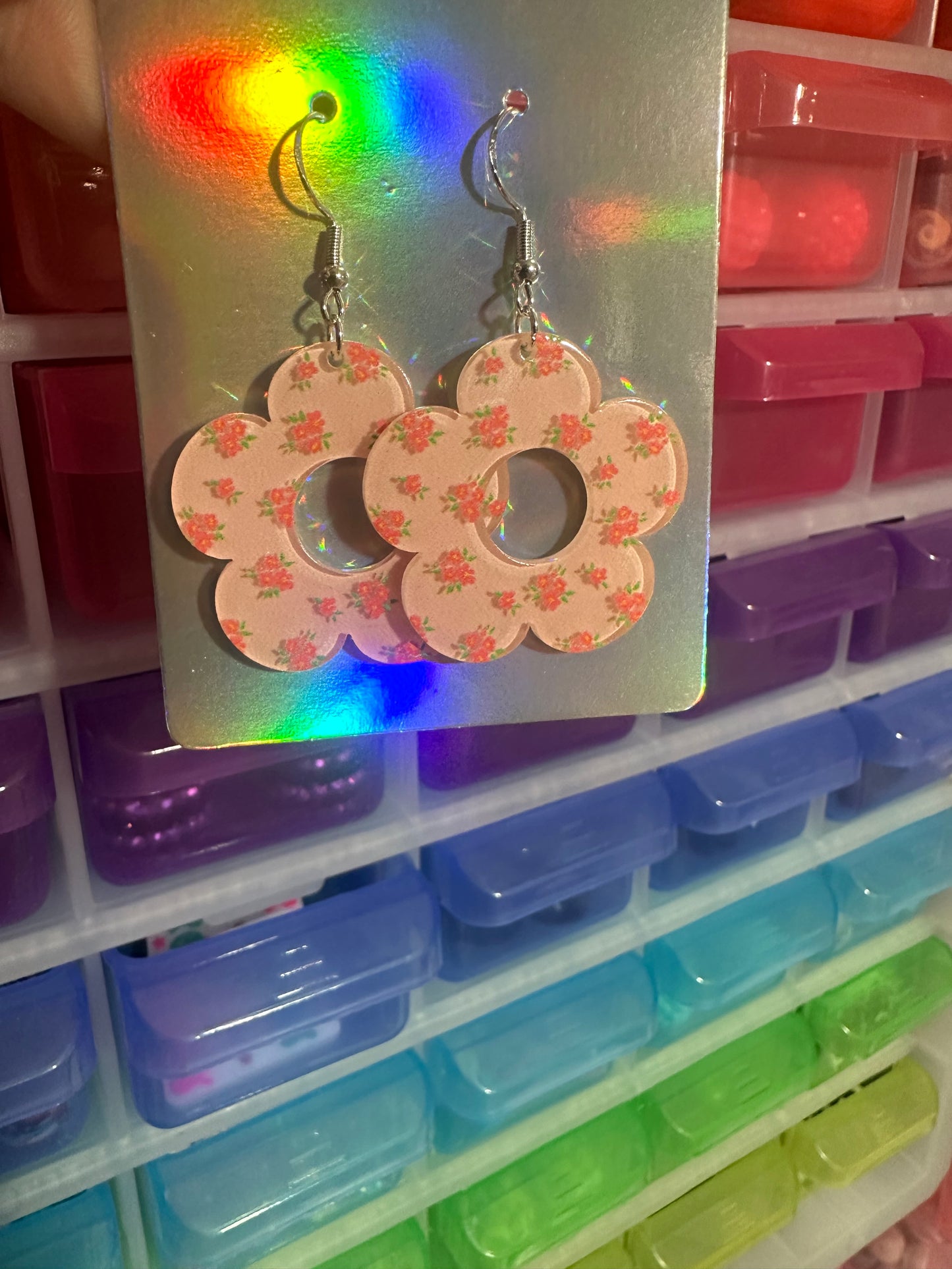 Pink Floral Acrylic Earrings