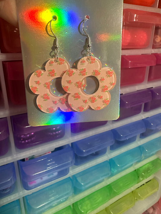 Pink Floral Acrylic Earrings