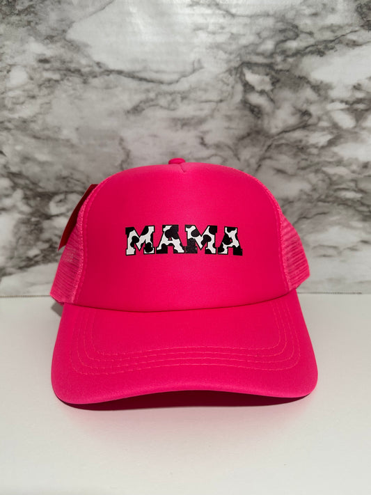 Cowprint Mama Hat, Neon Pink