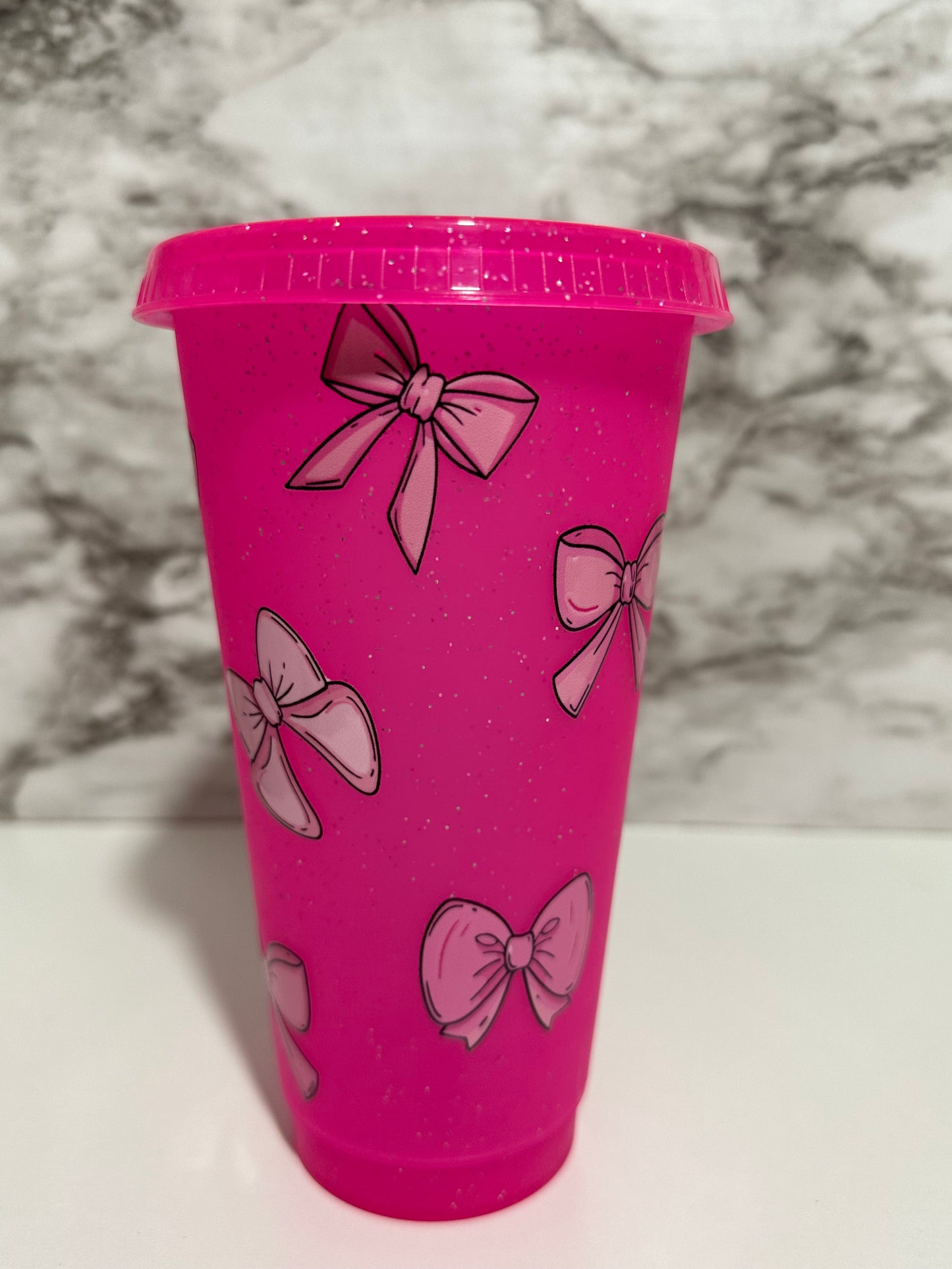 Coquette Bow Cup w Straw, Pink