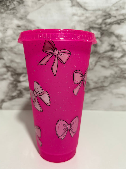 Coquette Bow Cup w Straw, Pink