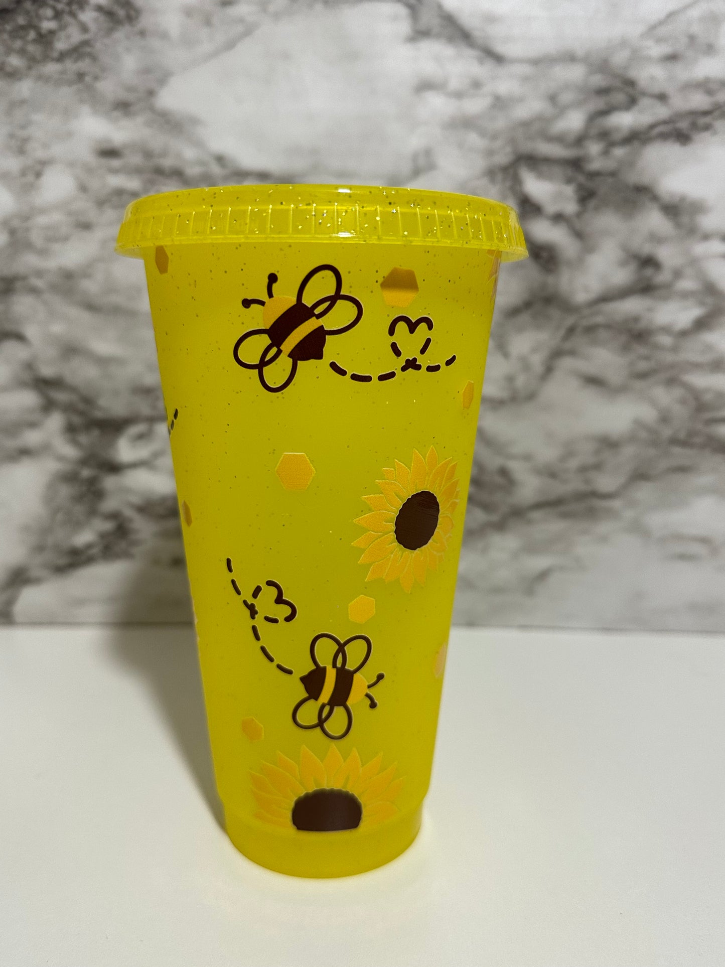 Sunflower and Bees Cup w Straw