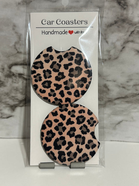 Leopard Car Coasters, Tan