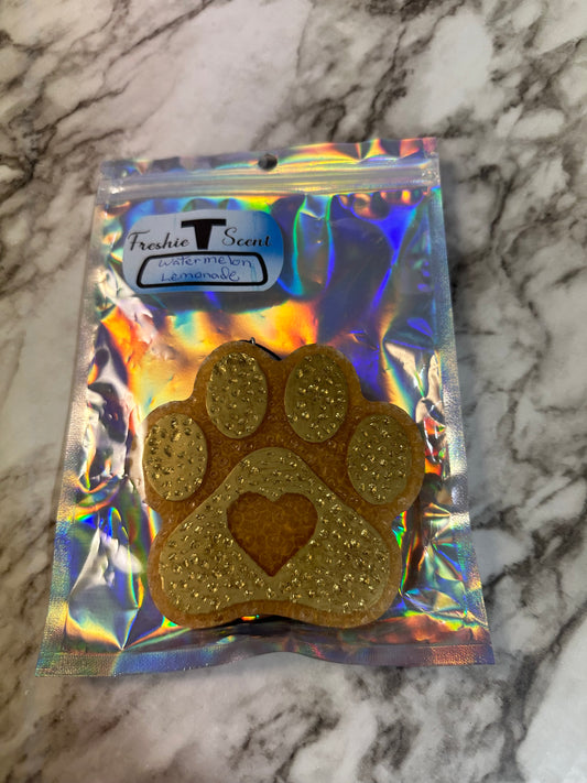 Gold Paw Print Car Freshie