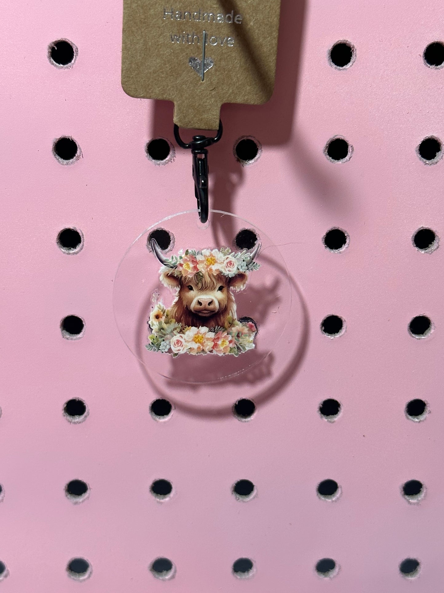 Floral Cow Acrylic Keychain