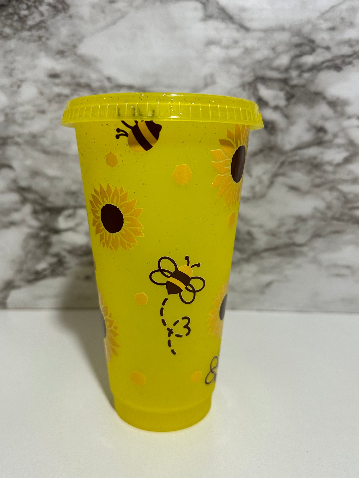 Sunflower and Bees Cup w Straw
