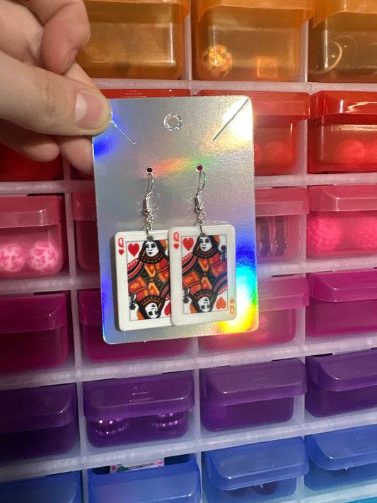 Queen playing card earrings