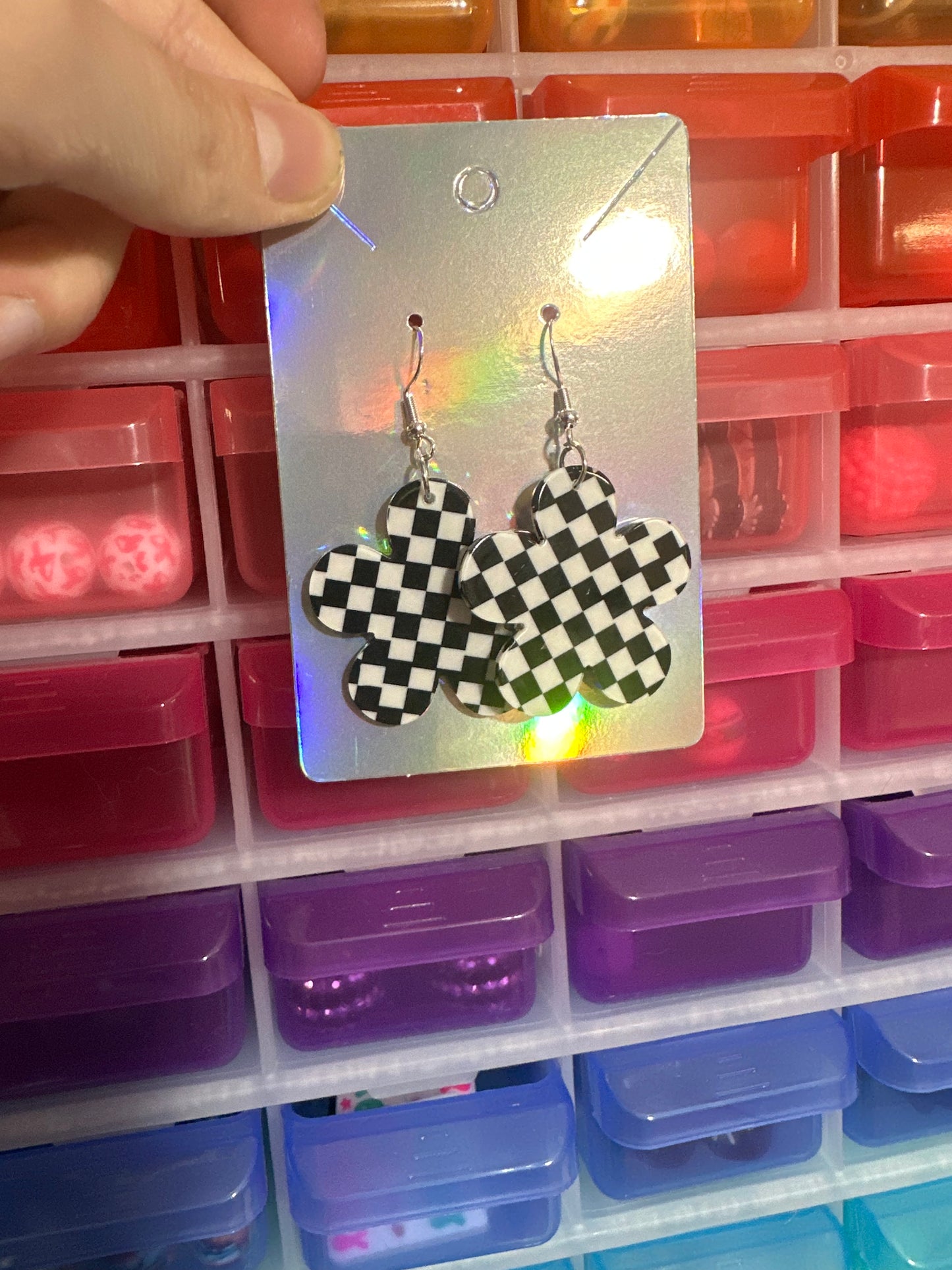 Checkered Flower Earrings