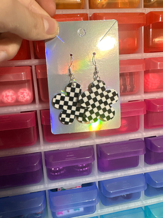 Checkered Flower Earrings