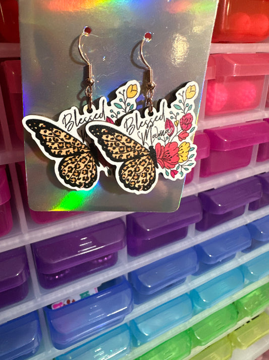 Blessed momma butterfly earrings