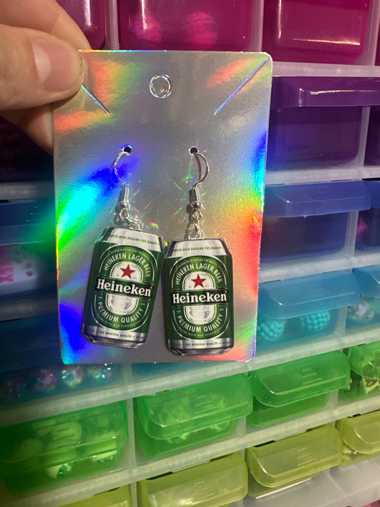 Heineken beer earrings