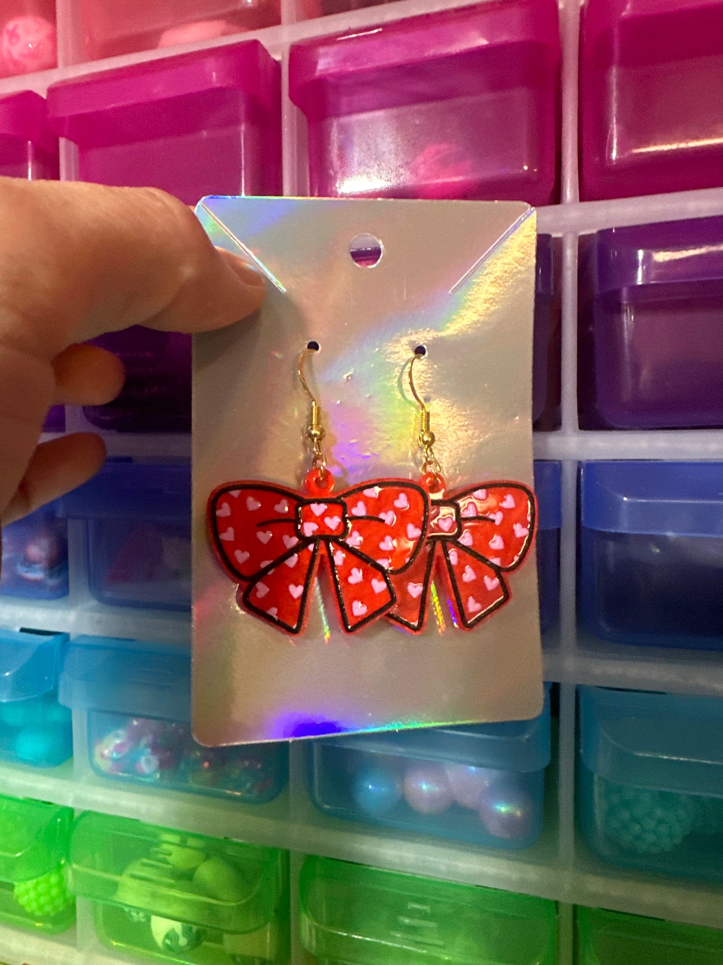 Red/pink bow earrings