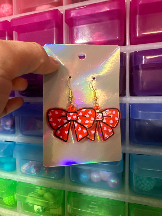 Red/pink bow earrings