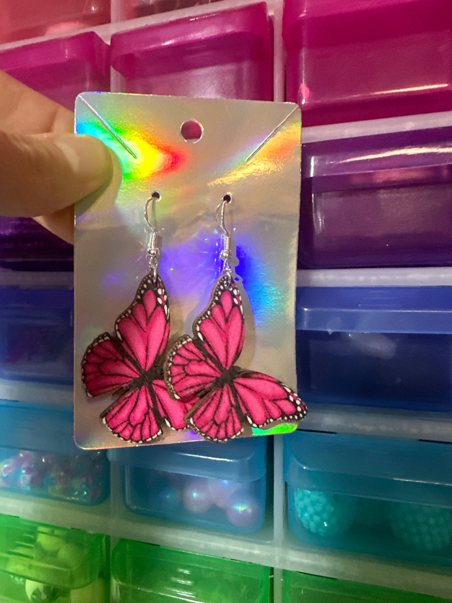 Pink butterfly earrings