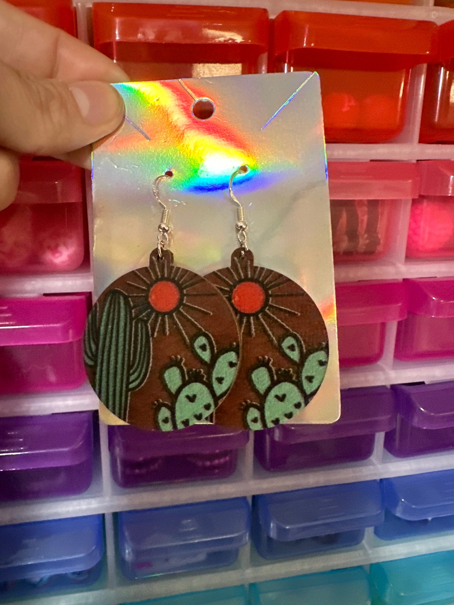 Round cactus earrings