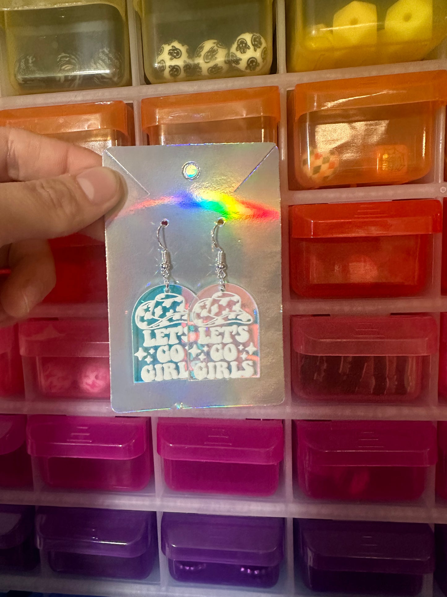 Holographic let’s go girls earrings