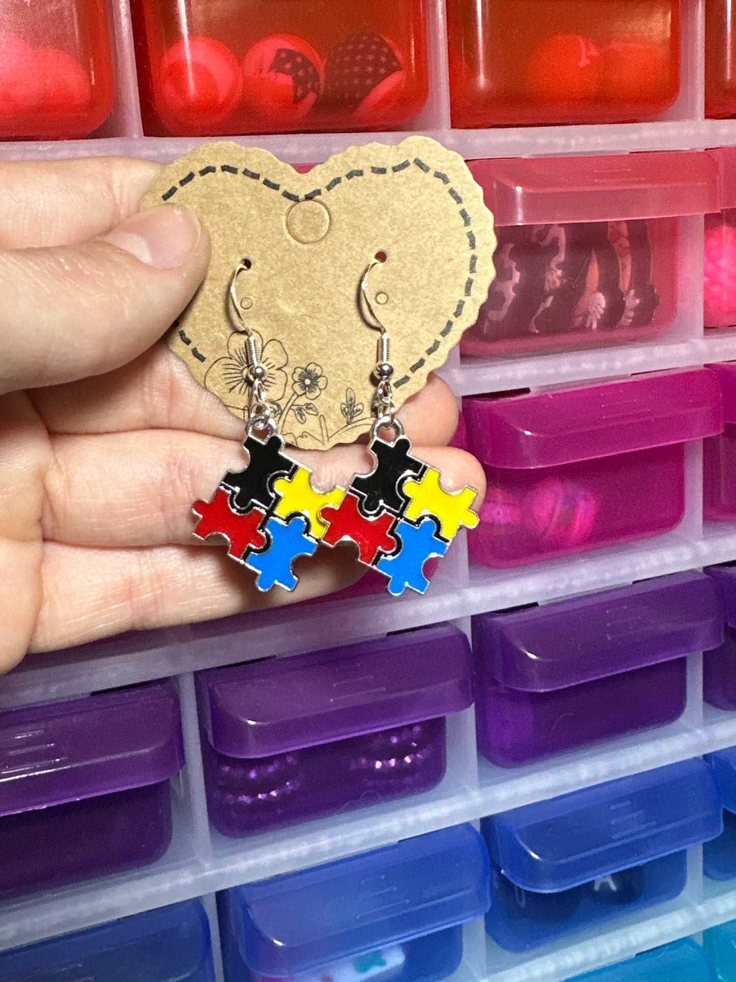 Autism puzzle small dangle earrings