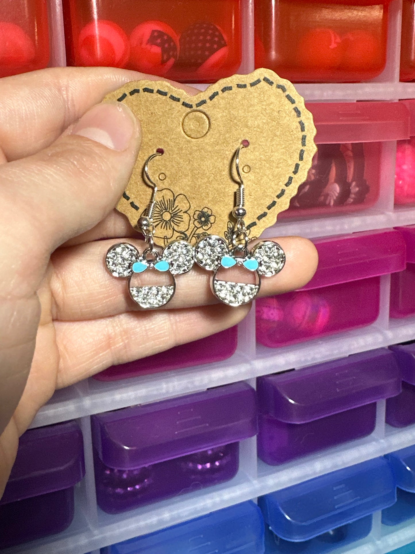 Blue bow Minnie small dangle earrings