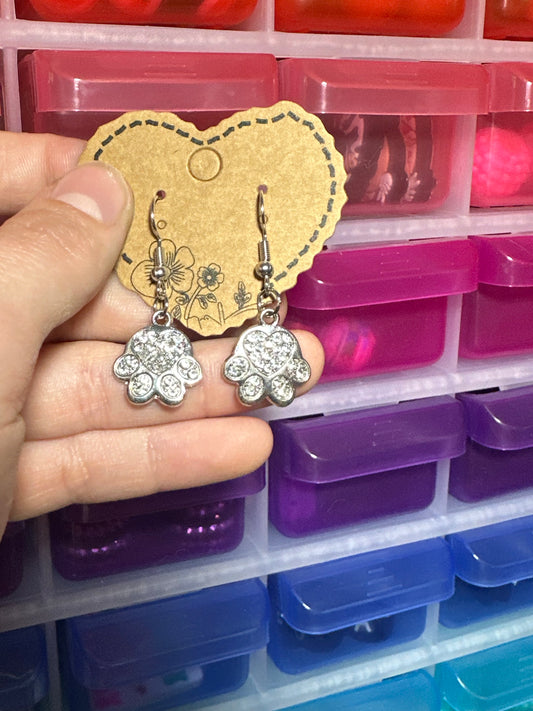 Rhinestone paw small dangle earrings