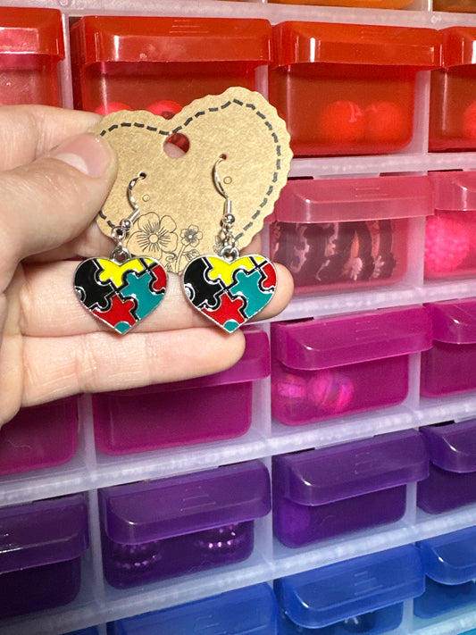 Autism heart small dangle earrings