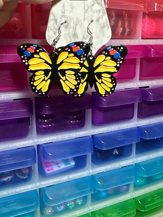 Yellow butterfly earrings