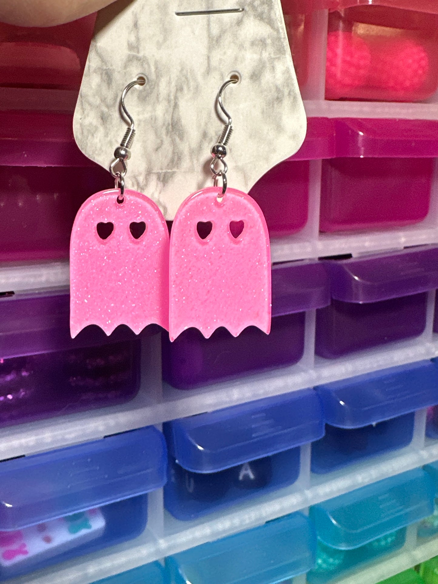Pink glitter ghosts earrings