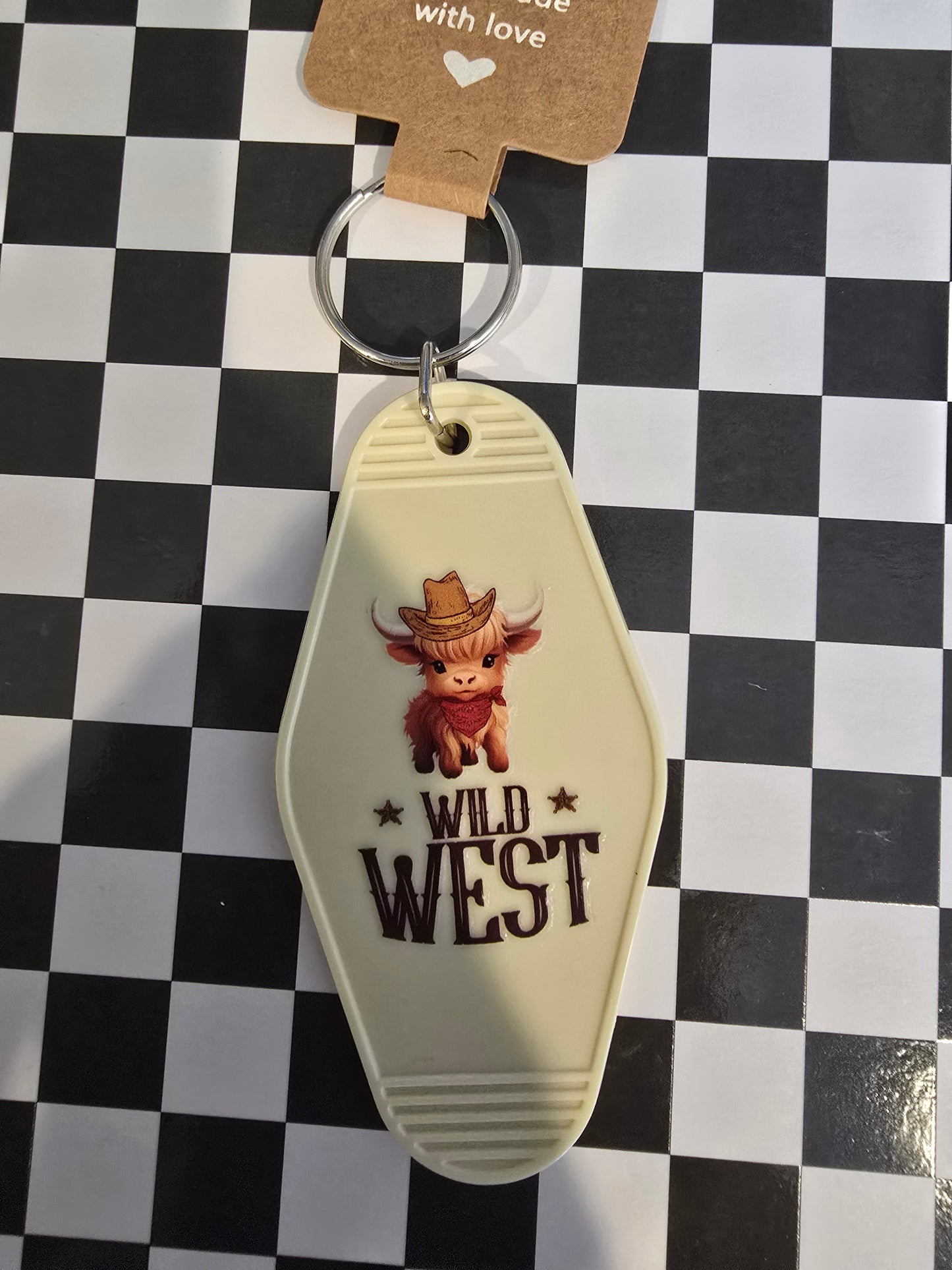 Wild West Highland Motel Keychain, Cream