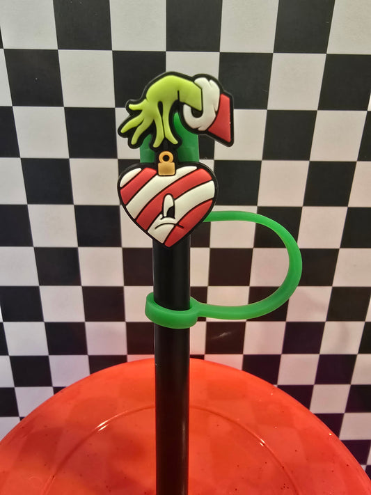 Grinchy Ornament Straw Topper