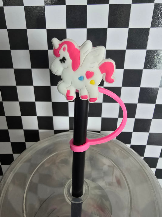Unicorn w Hearts Straw Topper