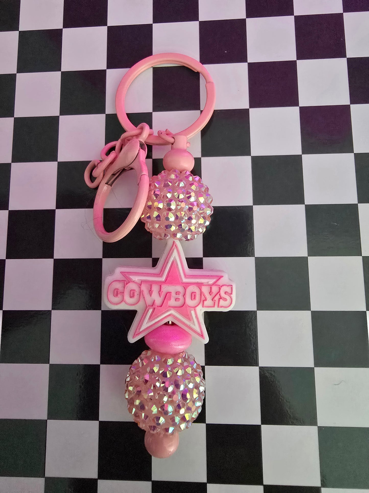 Cowboys Beaded Keychain, Pink