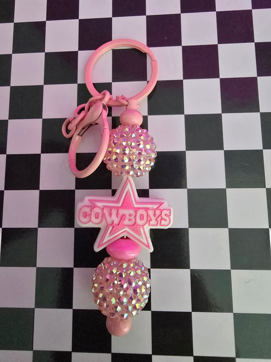 Cowboys Beaded Keychain, Pink