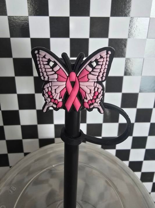 Cancer Awareness Butterfly Straw Topper, Pink