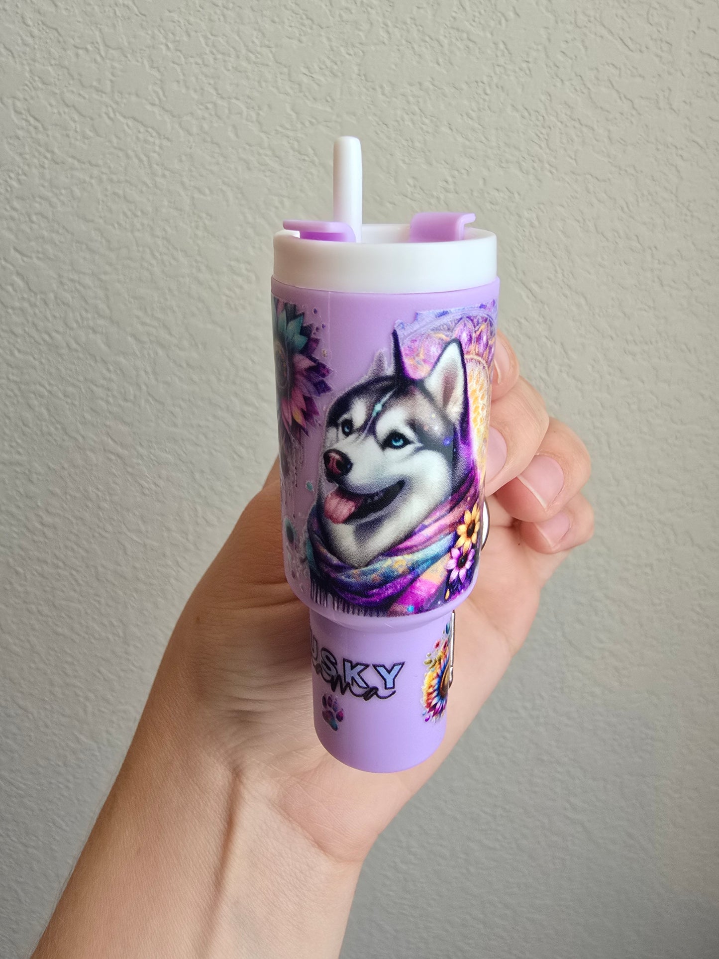 Husky Mom Tumbler Keychain, Purple