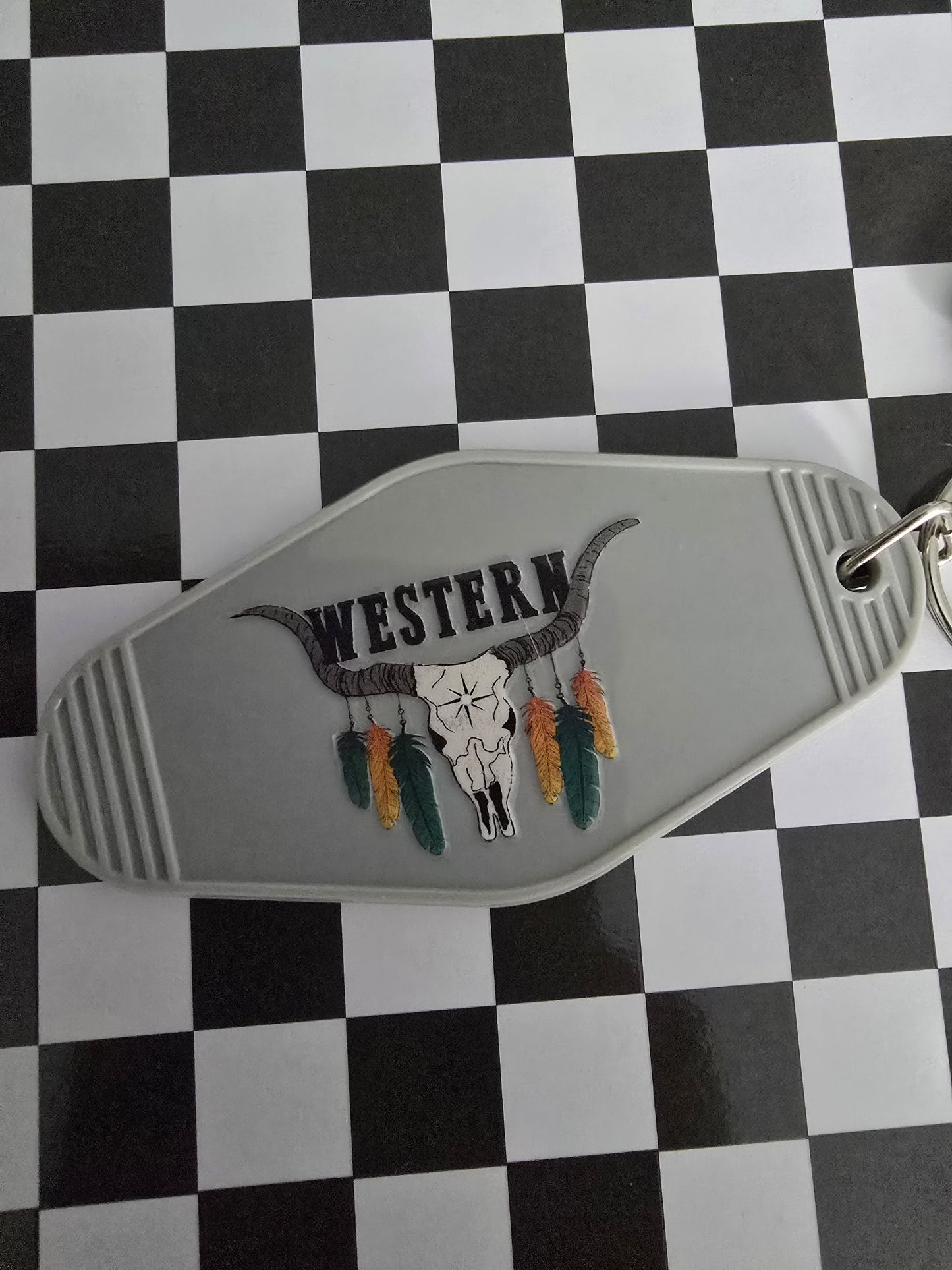 Western Steerhead Motel Keychain, Gray
