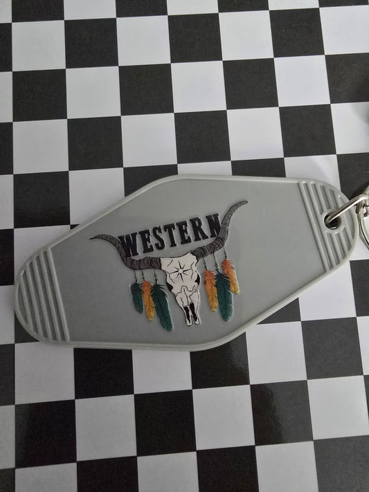 Western Steerhead Motel Keychain, Gray