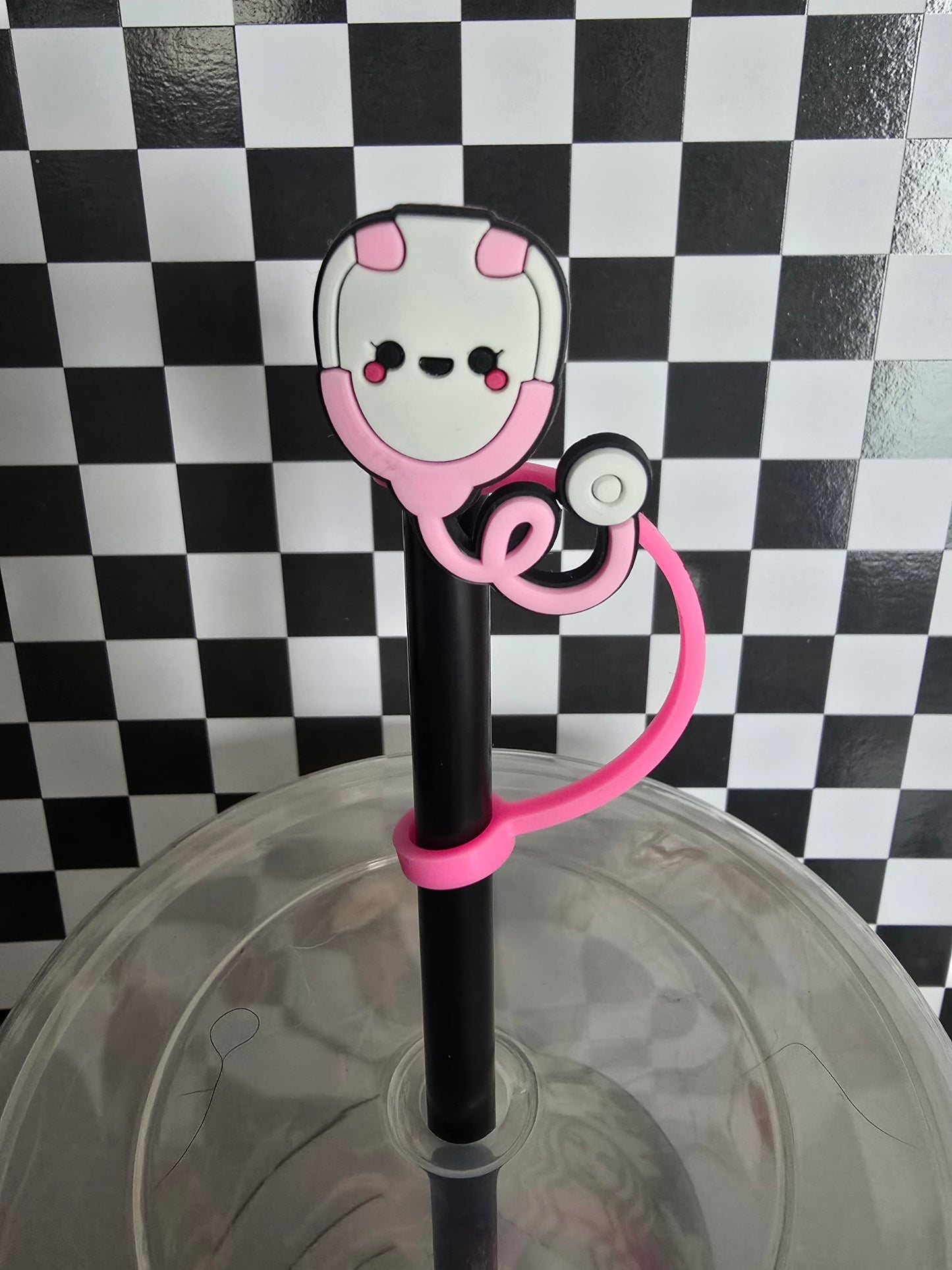Nurse Stethoscope Straw Topper, Pink
