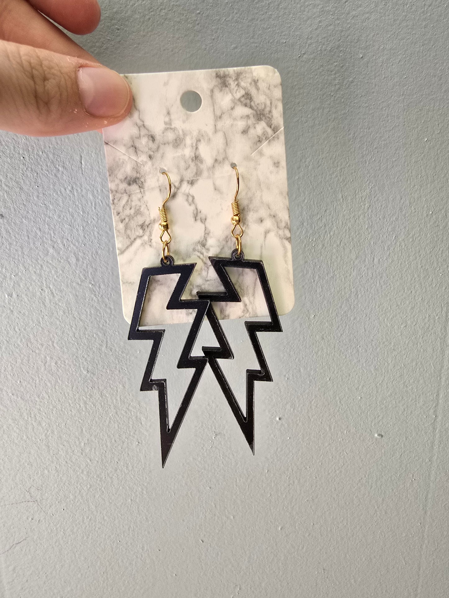 Lighting Bolt Acrylic Earrings, Black