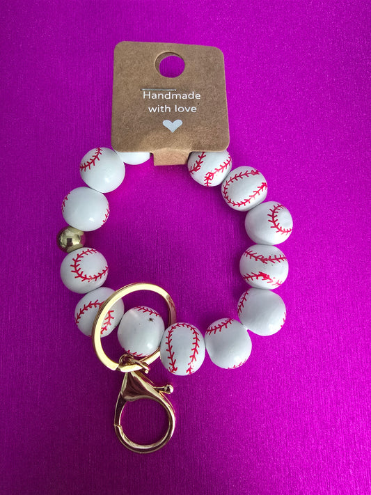 Baseball Keychain Wristlet, Wood