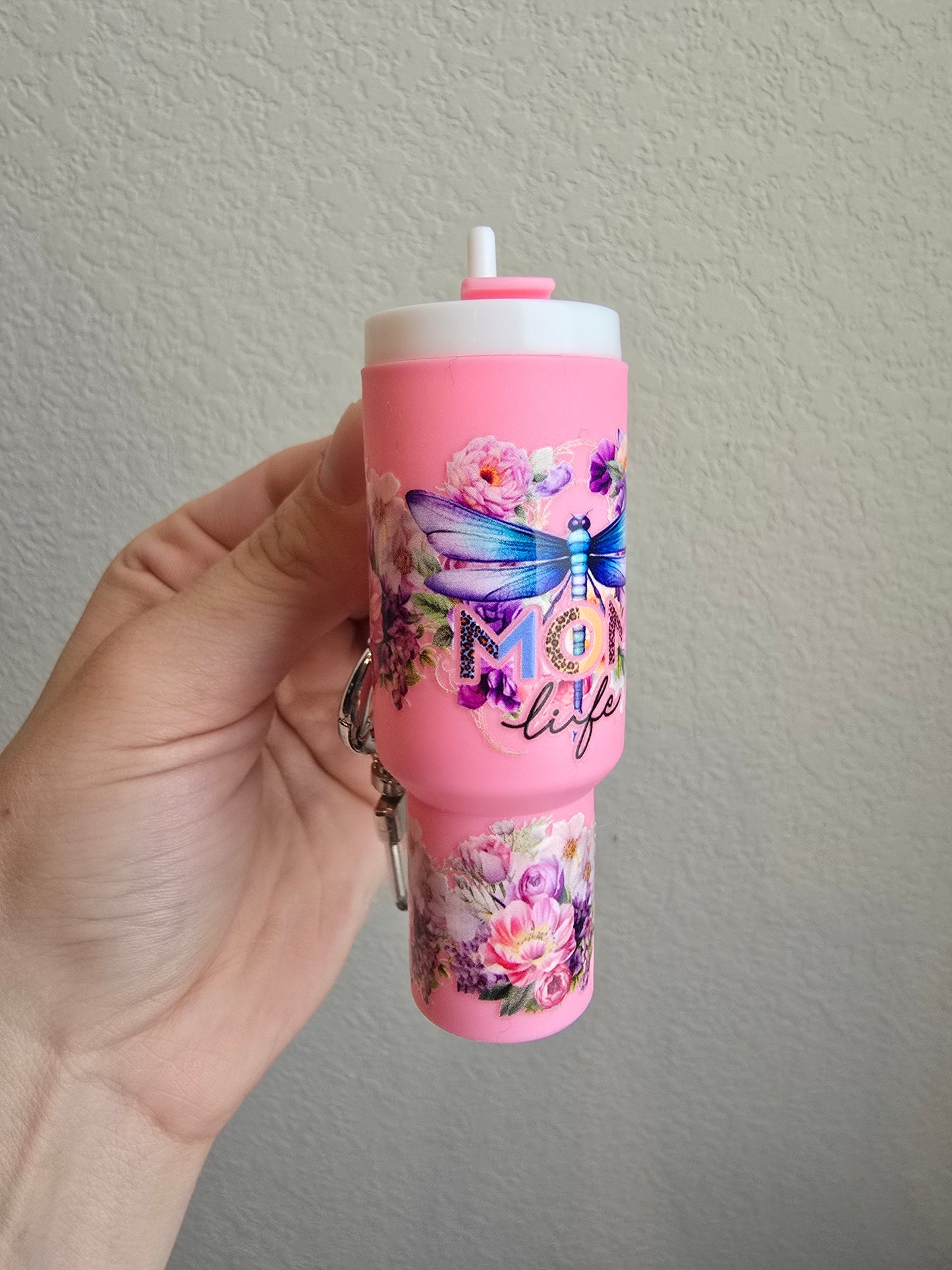 Mom Life Tumbler Keychain, Pink