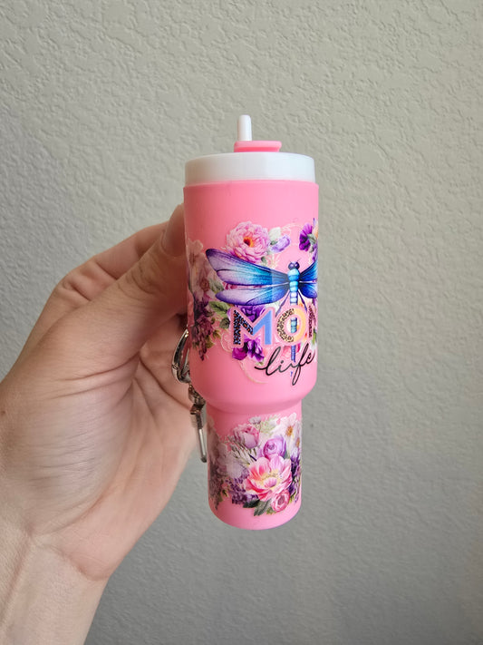 Mom Life Tumbler Keychain, Pink