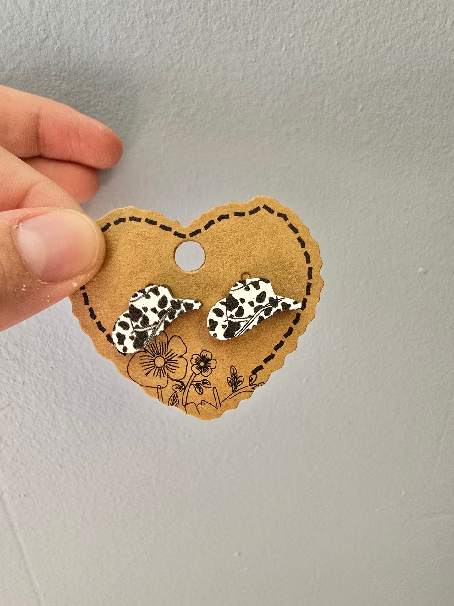 Cowboy Hat Wood Stud Earrings